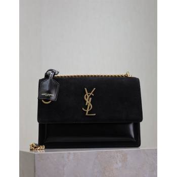 Saint Laurent Sunset Medium Bag in Suede and Leather 442906 Black 2024 (YY-241217125)