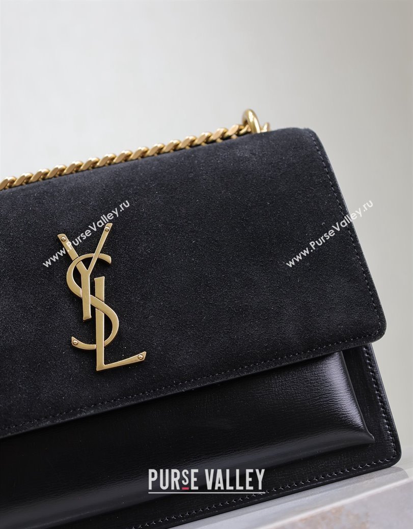 Saint Laurent Sunset Medium Bag in Suede and Leather 442906 Black 2024 (YY-241217125)