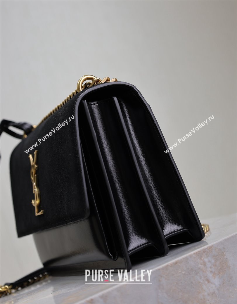 Saint Laurent Sunset Medium Bag in Suede and Leather 442906 Black 2024 (YY-241217125)