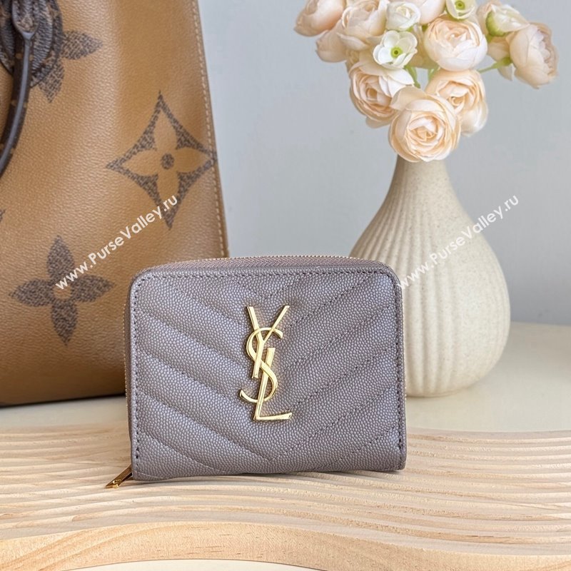 Saint Laurent Cassandre Matelasse Compact Zip Around Wallet in Grained Calfskin 403723 Grey 2024 (YY-241218072)