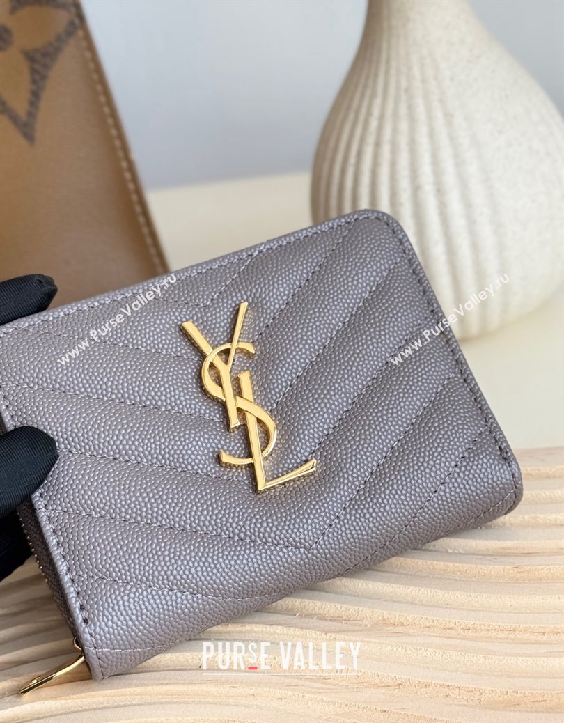 Saint Laurent Cassandre Matelasse Compact Zip Around Wallet in Grained Calfskin 403723 Grey 2024 (YY-241218072)