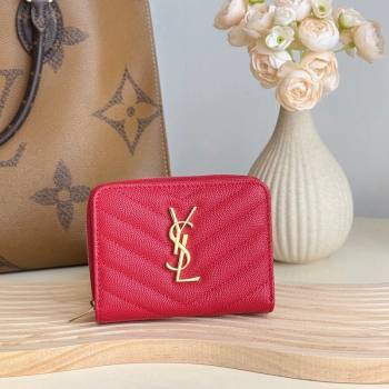 Saint Laurent Cassandre Matelasse Compact Zip Around Wallet in Grained Calfskin 403723 Red 2024 (YY-241218073)