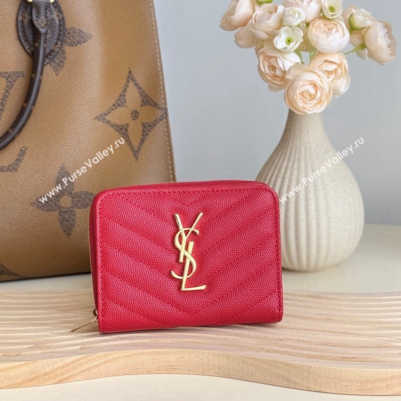 Saint Laurent Cassandre Matelasse Compact Zip Around Wallet in Grained Calfskin 403723 Red 2024 (YY-241218073)