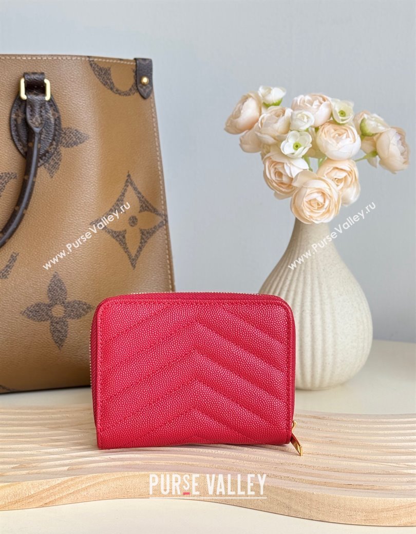 Saint Laurent Cassandre Matelasse Compact Zip Around Wallet in Grained Calfskin 403723 Red 2024 (YY-241218073)