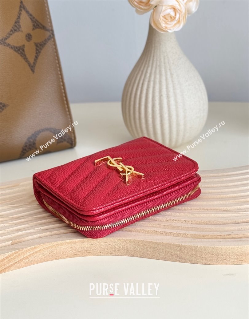 Saint Laurent Cassandre Matelasse Compact Zip Around Wallet in Grained Calfskin 403723 Red 2024 (YY-241218073)