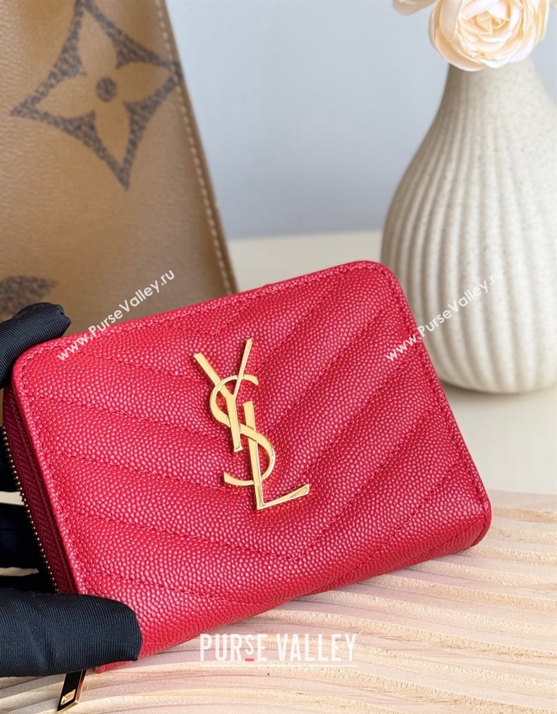 Saint Laurent Cassandre Matelasse Compact Zip Around Wallet in Grained Calfskin 403723 Red 2024 (YY-241218073)