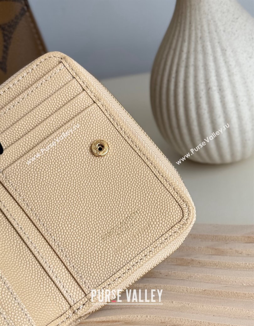 Saint Laurent Cassandre Matelasse Compact Zip Around Wallet in Grained Calfskin 403723 Beige 2024 (YY-241218074)