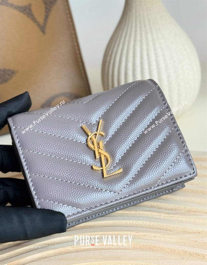 Saint Laurent Cassandre Matelasse Flap Card Case Wallet in Grained Leather 530841 Grey 2024 (YY-241218075)