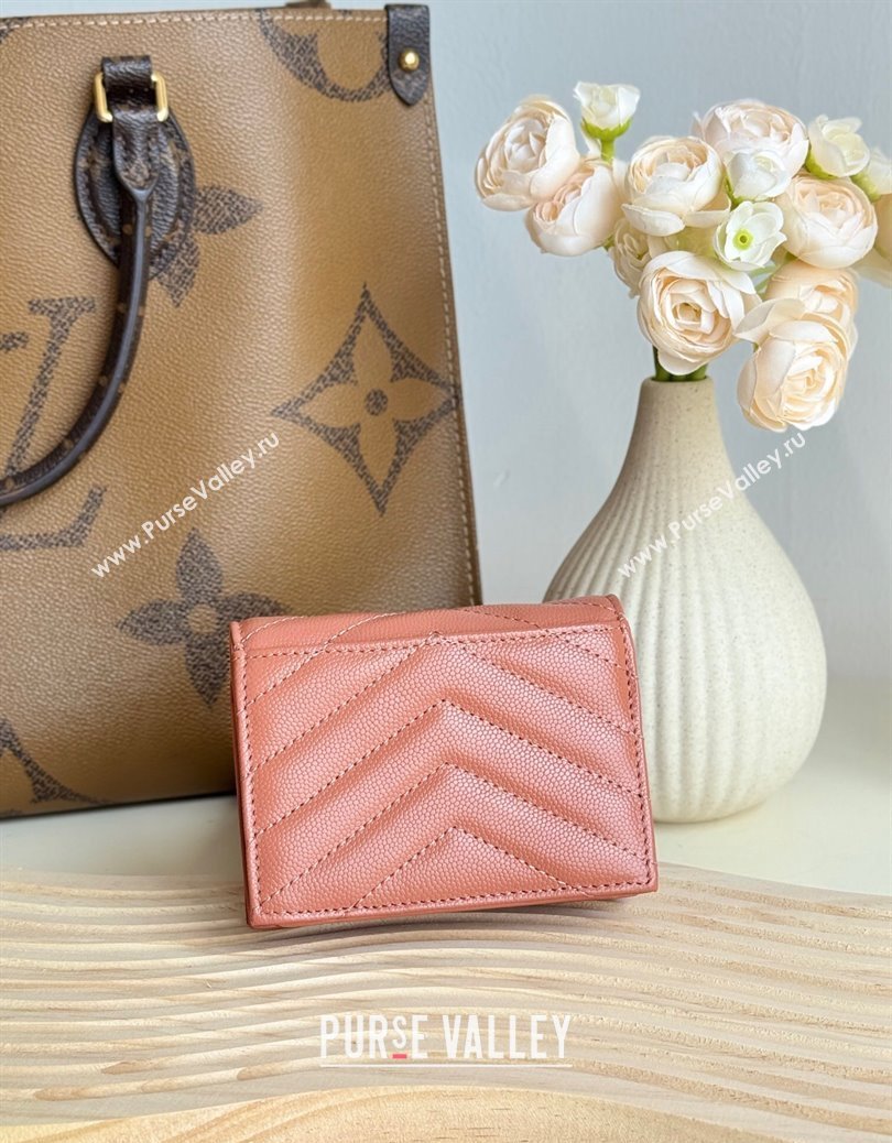 Saint Laurent Cassandre Matelasse Flap Card Case Wallet in Grained Leather 530841 Coral Pink 2024 (YY-241218076)