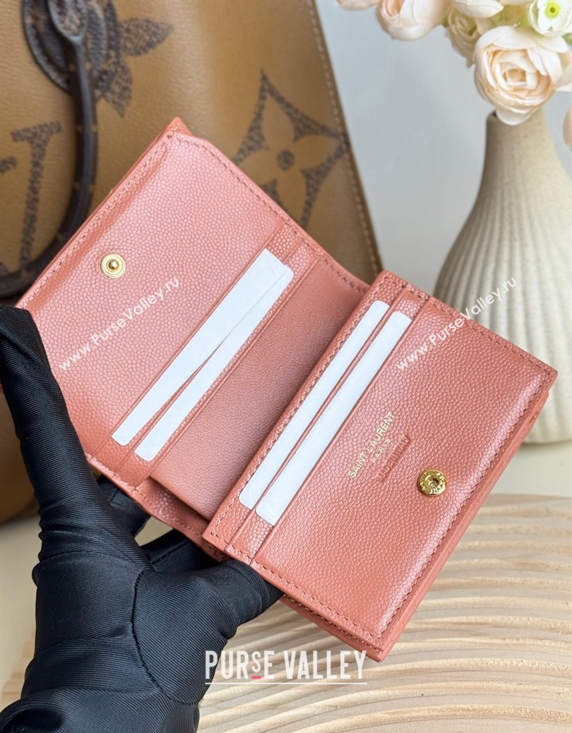 Saint Laurent Cassandre Matelasse Flap Card Case Wallet in Grained Leather 530841 Coral Pink 2024 (YY-241218076)