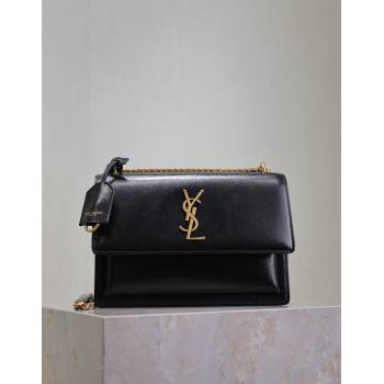 Saint Laurent Sunset Medium Bag in Box Leather 442906 Black/Gold 2024 (YY-241217108)