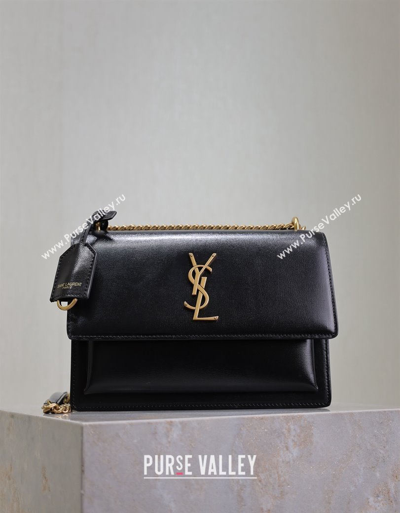 Saint Laurent Sunset Medium Bag in Box Leather 442906 Black/Gold 2024 (YY-241217108)