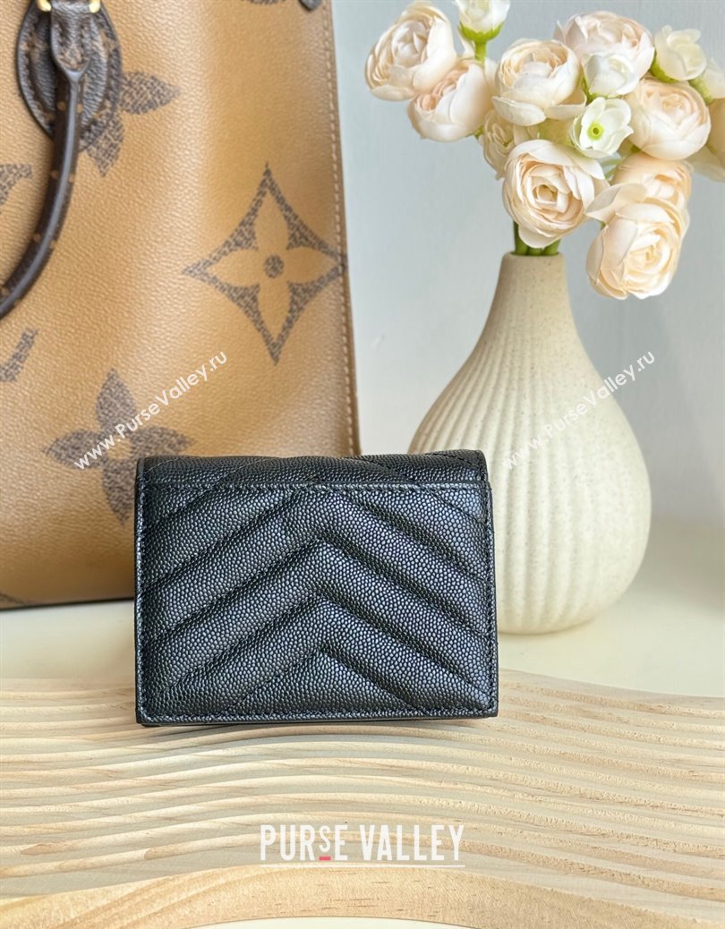 Saint Laurent Cassandre Matelasse Flap Card Case Wallet in Grained Leather 530841 All Black 2024 (YY-241218078)