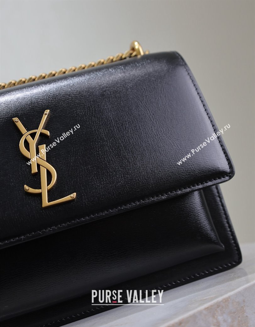 Saint Laurent Sunset Medium Bag in Box Leather 442906 Black/Gold 2024 (YY-241217108)