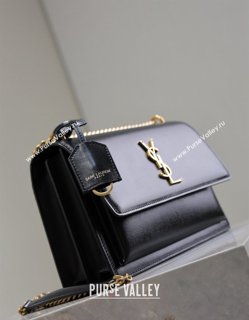 Saint Laurent Sunset Medium Bag in Box Leather 442906 Black/Gold 2024 (YY-241217108)