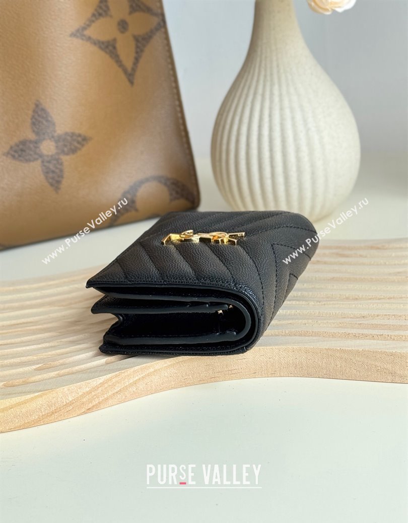 Saint Laurent Cassandre Matelasse Flap Card Case Wallet in Grained Leather 530841 Black/Gold 2024 (YY-241218080)