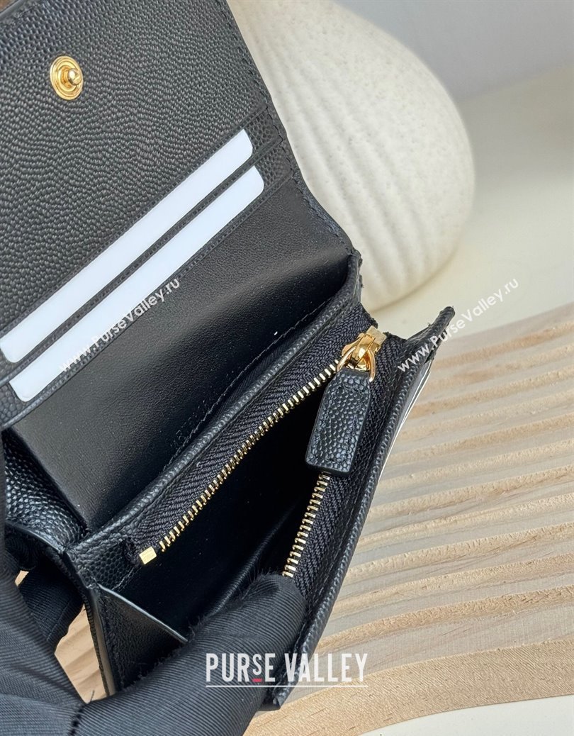 Saint Laurent Cassandre Matelasse Flap Card Case Wallet in Grained Leather 530841 Black/Gold 2024 (YY-241218080)