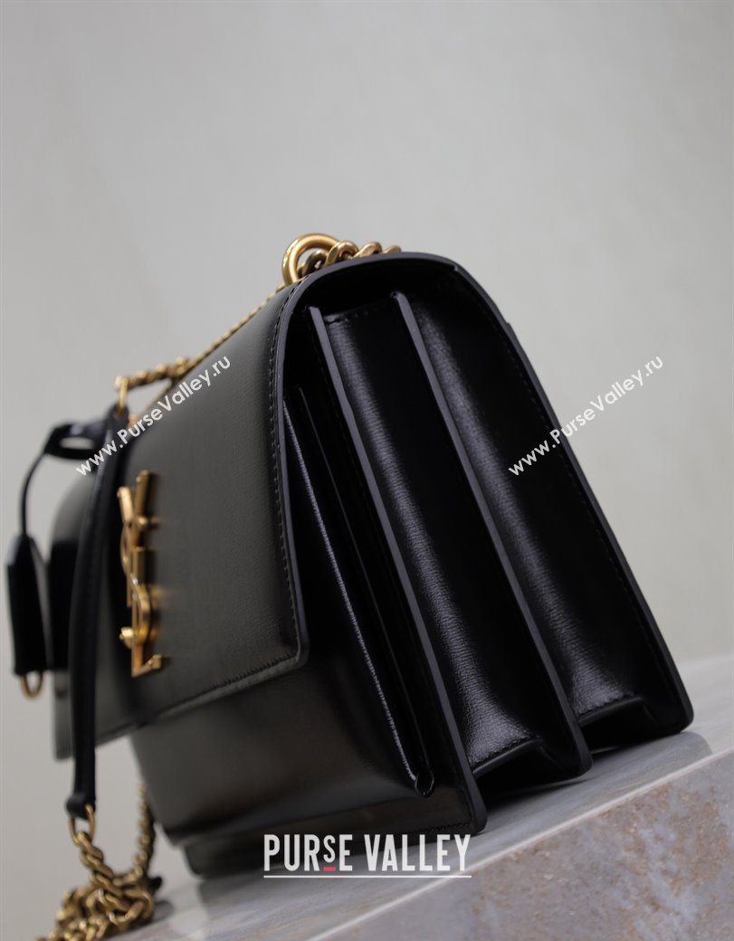 Saint Laurent Sunset Medium Bag in Box Leather 442906 Black/Gold 2024 (YY-241217108)