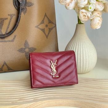 Saint Laurent Cassandre Matelasse Flap Card Case Wallet in Grained Leather 530841 Burgundy 2024 (YY-241218081)