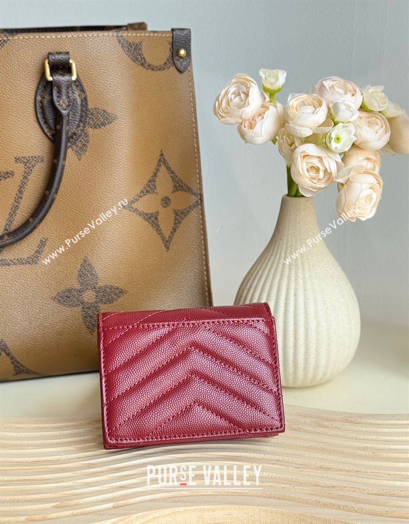 Saint Laurent Cassandre Matelasse Flap Card Case Wallet in Grained Leather 530841 Burgundy 2024 (YY-241218081)