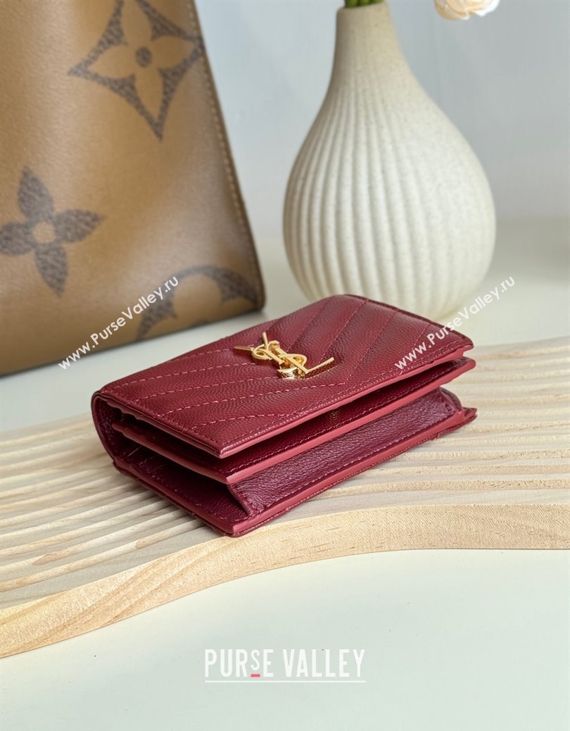 Saint Laurent Cassandre Matelasse Flap Card Case Wallet in Grained Leather 530841 Burgundy 2024 (YY-241218081)