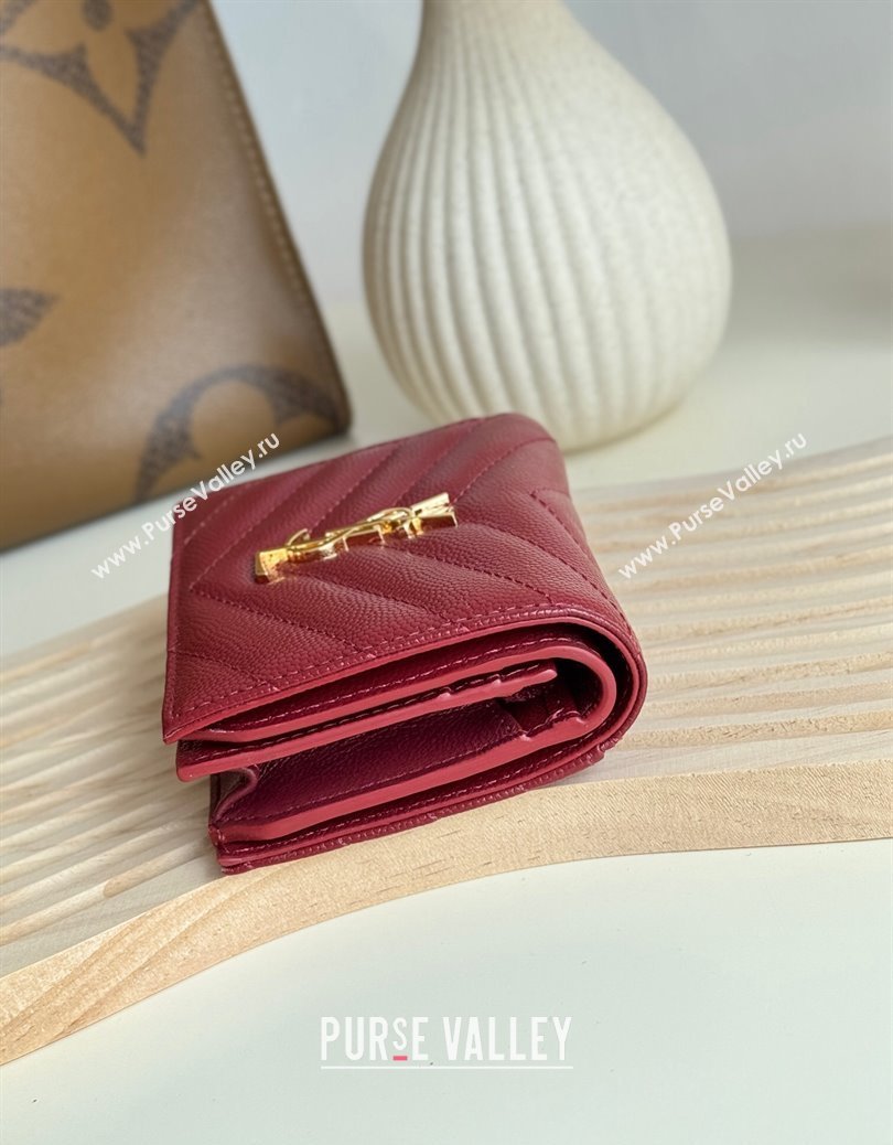 Saint Laurent Cassandre Matelasse Flap Card Case Wallet in Grained Leather 530841 Burgundy 2024 (YY-241218081)