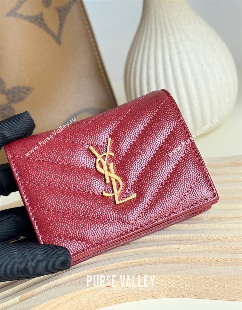 Saint Laurent Cassandre Matelasse Flap Card Case Wallet in Grained Leather 530841 Burgundy 2024 (YY-241218081)