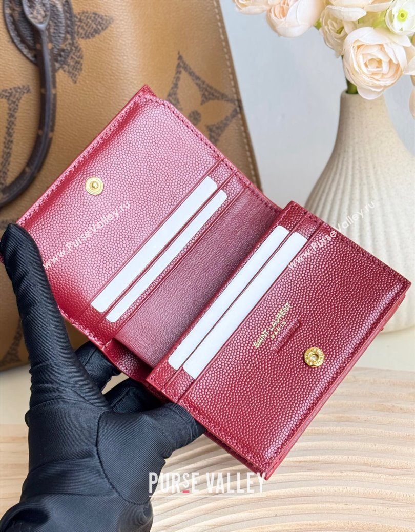 Saint Laurent Cassandre Matelasse Flap Card Case Wallet in Grained Leather 530841 Burgundy 2024 (YY-241218081)