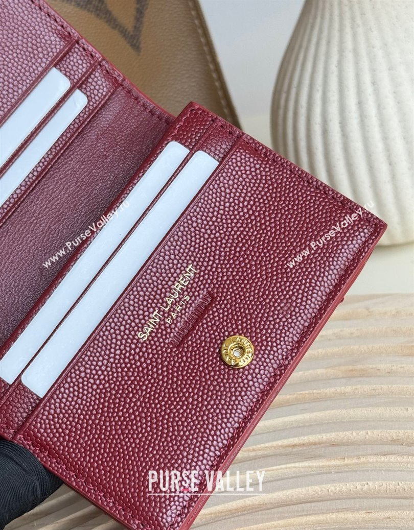 Saint Laurent Cassandre Matelasse Flap Card Case Wallet in Grained Leather 530841 Burgundy 2024 (YY-241218081)