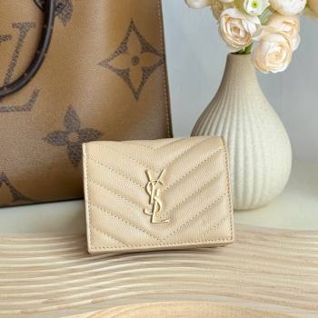 Saint Laurent Cassandre Matelasse Flap Card Case Wallet in Grained Leather 530841 Beige 2024 (YY-241218082)