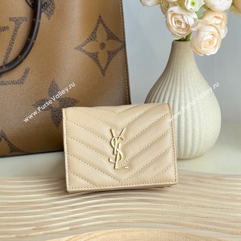 Saint Laurent Cassandre Matelasse Flap Card Case Wallet in Grained Leather 530841 Beige 2024 (YY-241218082)