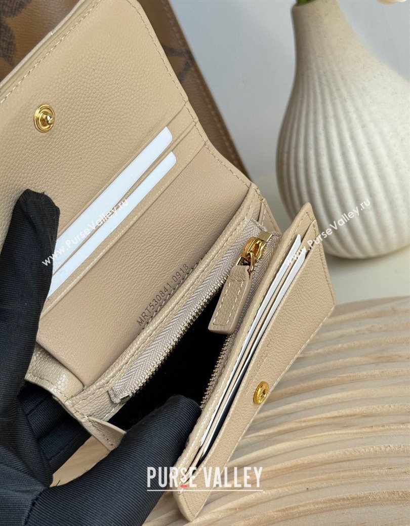 Saint Laurent Cassandre Matelasse Flap Card Case Wallet in Grained Leather 530841 Beige 2024 (YY-241218082)