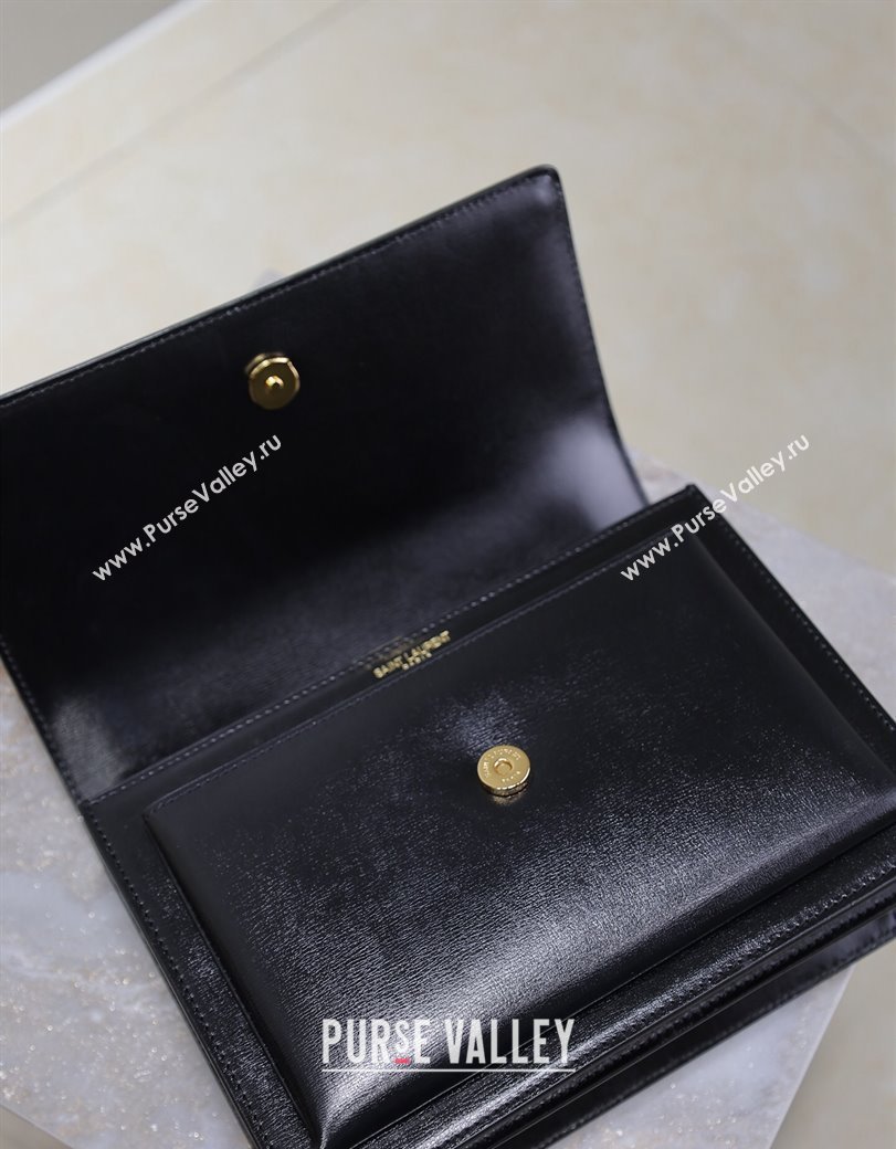 Saint Laurent Sunset Medium Bag in Box Leather 442906 Black/Gold 2024 (YY-241217108)