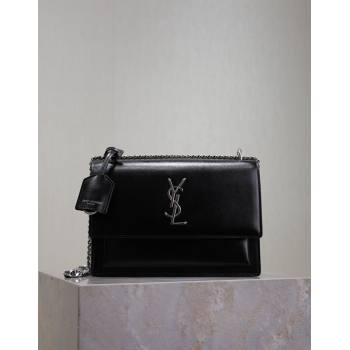 Saint Laurent Sunset Medium Bag in Box Leather 442906 Black/Silver 2024 (YY-241217109)