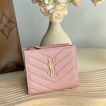 Saint Laurent Fold Wallet in Grained Leather 517045 Light Pink 2024 (YY-241218087)