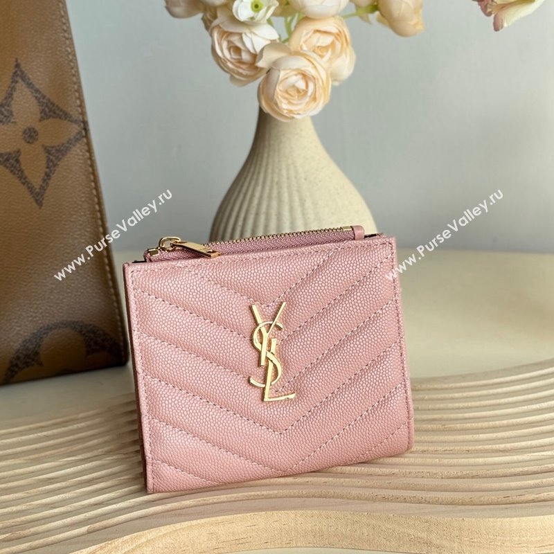 Saint Laurent Fold Wallet in Grained Leather 517045 Light Pink 2024 (YY-241218087)