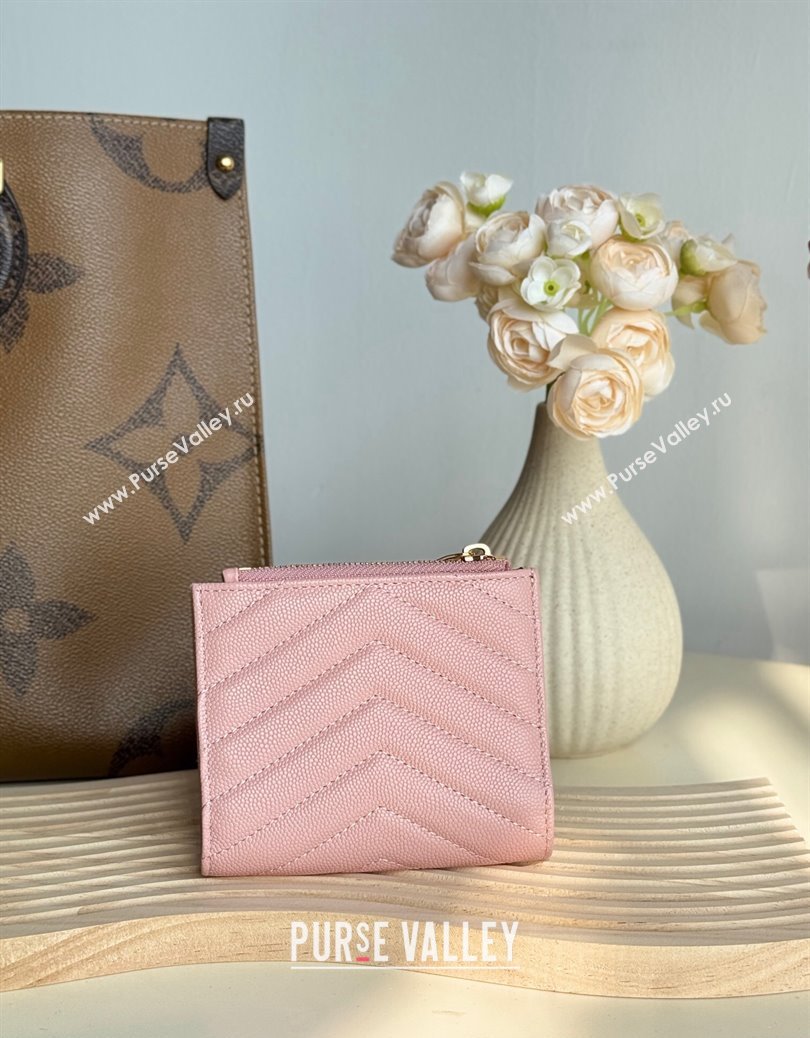 Saint Laurent Fold Wallet in Grained Leather 517045 Light Pink 2024 (YY-241218087)