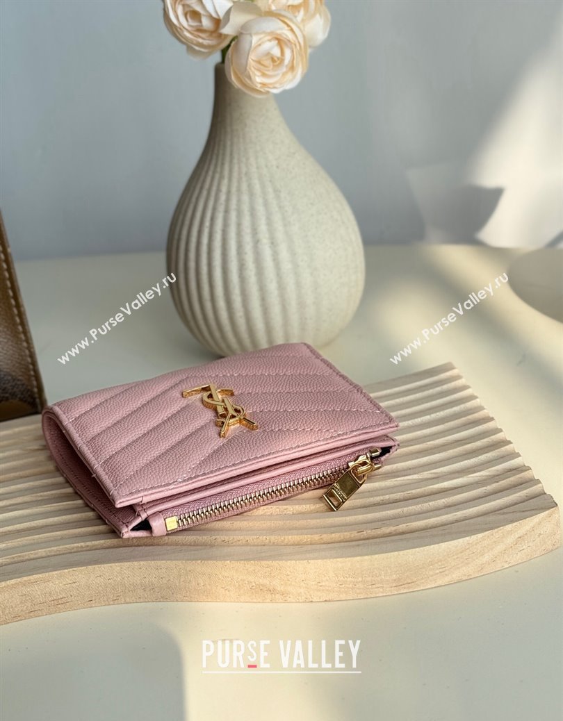 Saint Laurent Fold Wallet in Grained Leather 517045 Light Pink 2024 (YY-241218087)