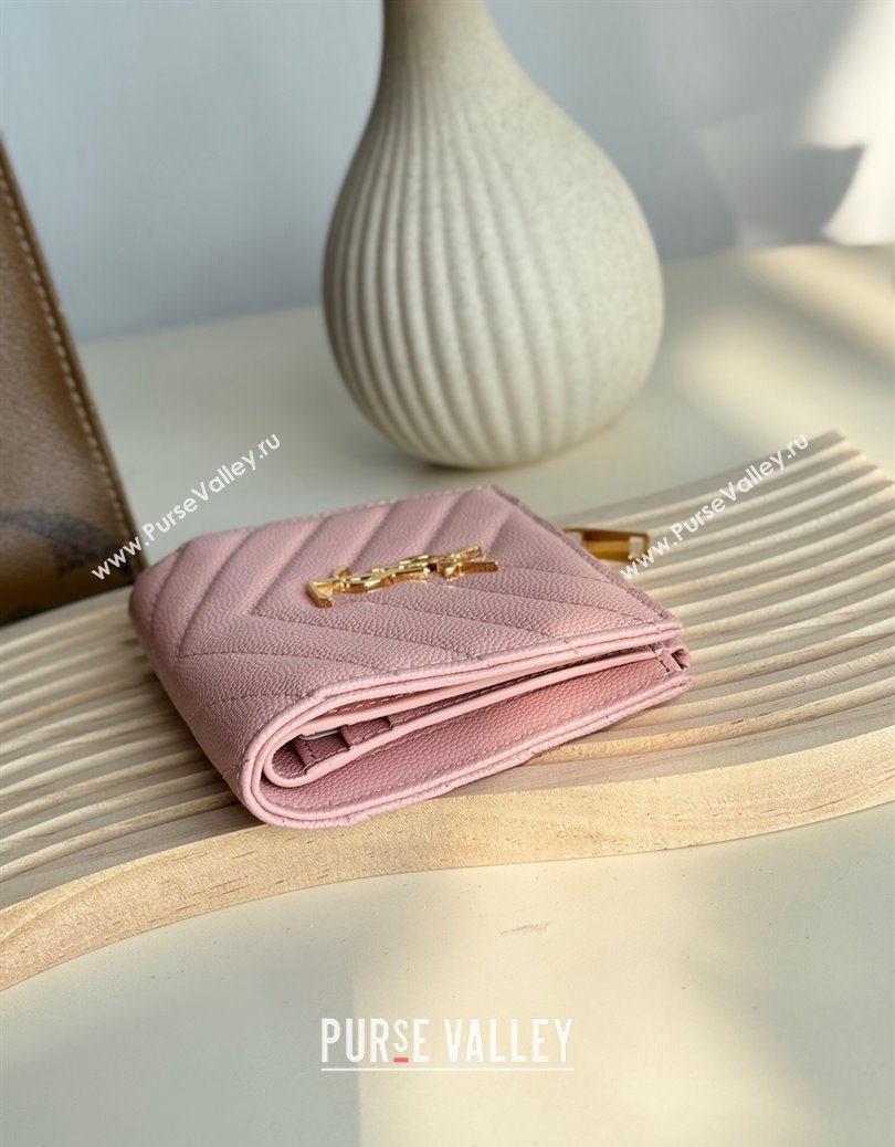 Saint Laurent Fold Wallet in Grained Leather 517045 Light Pink 2024 (YY-241218087)