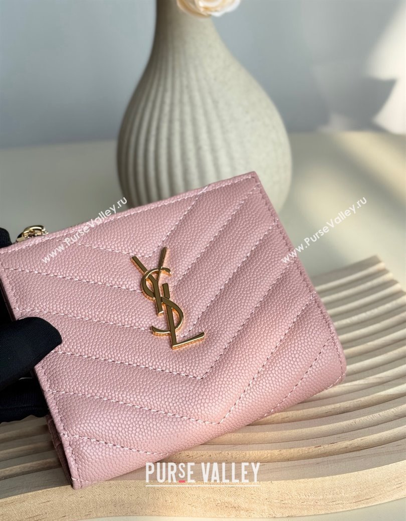 Saint Laurent Fold Wallet in Grained Leather 517045 Light Pink 2024 (YY-241218087)