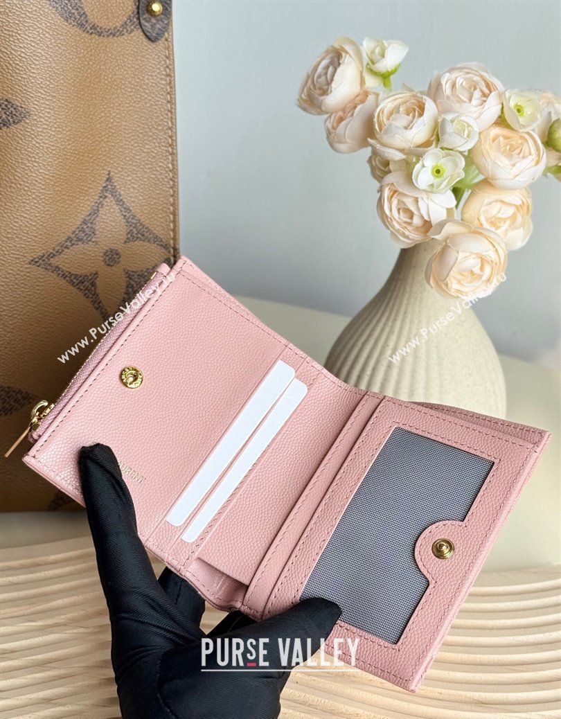 Saint Laurent Fold Wallet in Grained Leather 517045 Light Pink 2024 (YY-241218087)