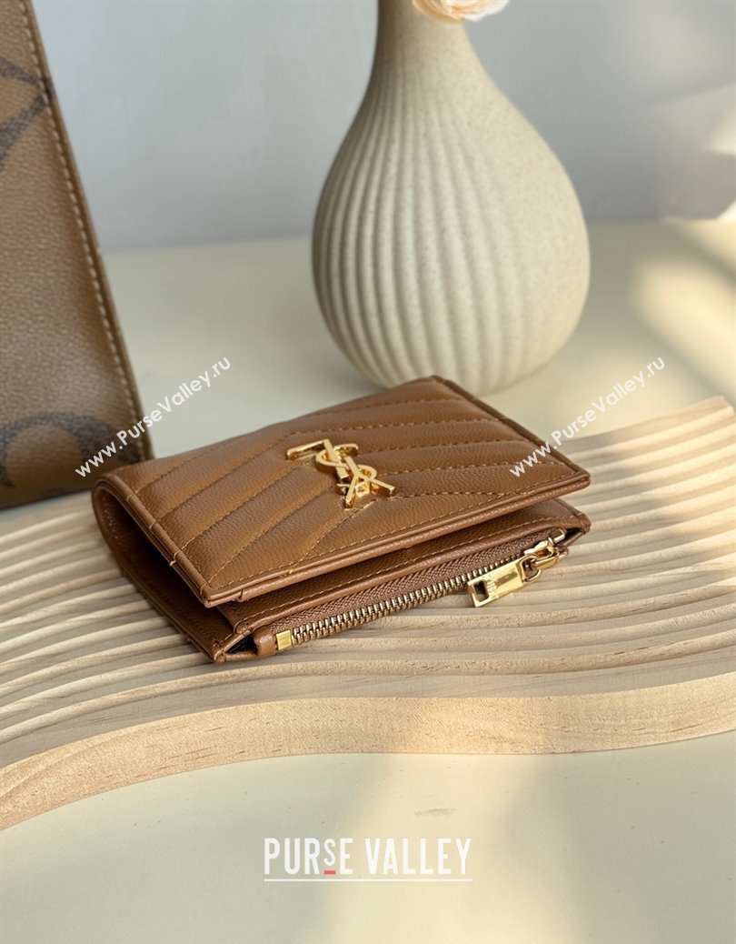 Saint Laurent Fold Wallet in Grained Leather 517045 Brown 2024 (YY-241218088)