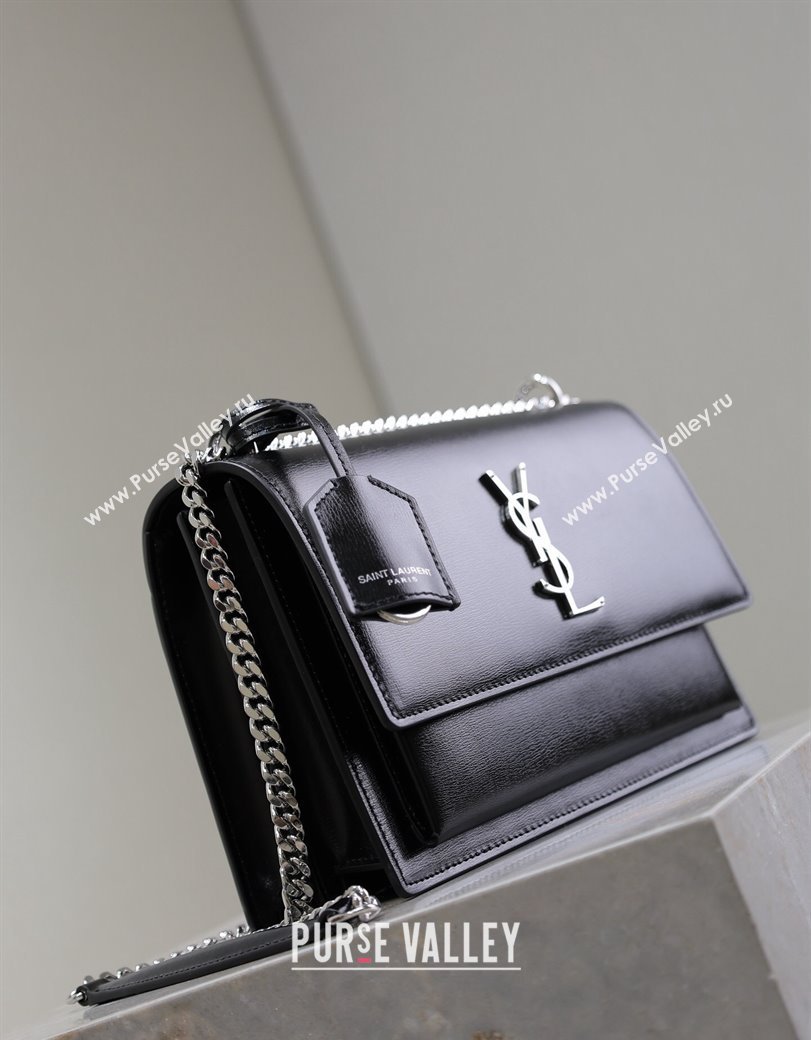 Saint Laurent Sunset Medium Bag in Box Leather 442906 Black/Silver 2024 (YY-241217109)