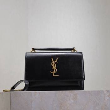 Saint Laurent Sunset Chain Wallet in Smooth Leather 533026 Black/Gold 2024 (YY-241218157)