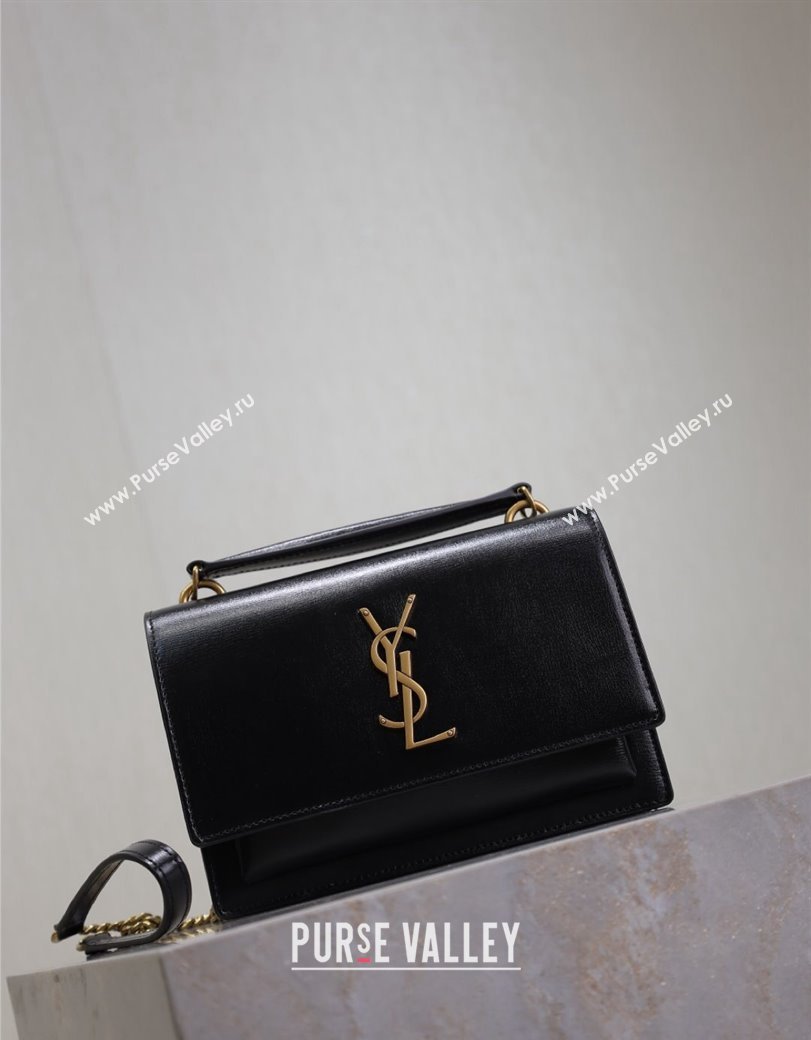 Saint Laurent Sunset Chain Wallet in Smooth Leather 533026 Black/Gold 2024 (YY-241218157)