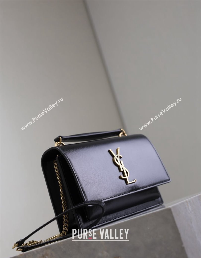 Saint Laurent Sunset Chain Wallet in Smooth Leather 533026 Black/Gold 2024 (YY-241218157)