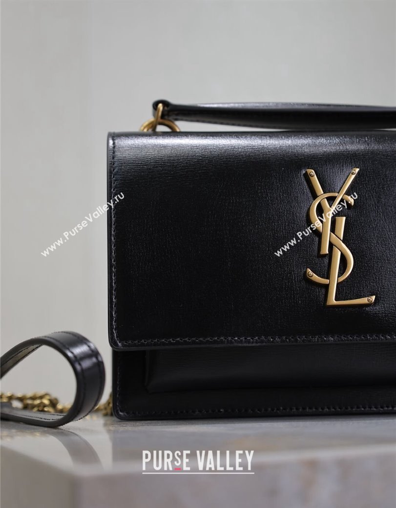 Saint Laurent Sunset Chain Wallet in Smooth Leather 533026 Black/Gold 2024 (YY-241218157)