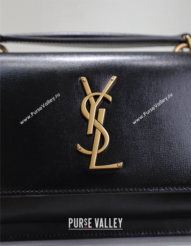 Saint Laurent Sunset Chain Wallet in Smooth Leather 533026 Black/Gold 2024 (YY-241218157)