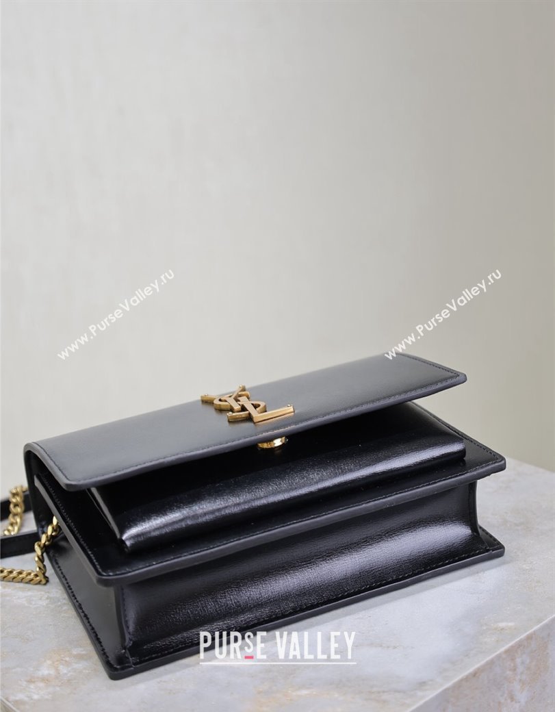 Saint Laurent Sunset Chain Wallet in Smooth Leather 533026 Black/Gold 2024 (YY-241218157)