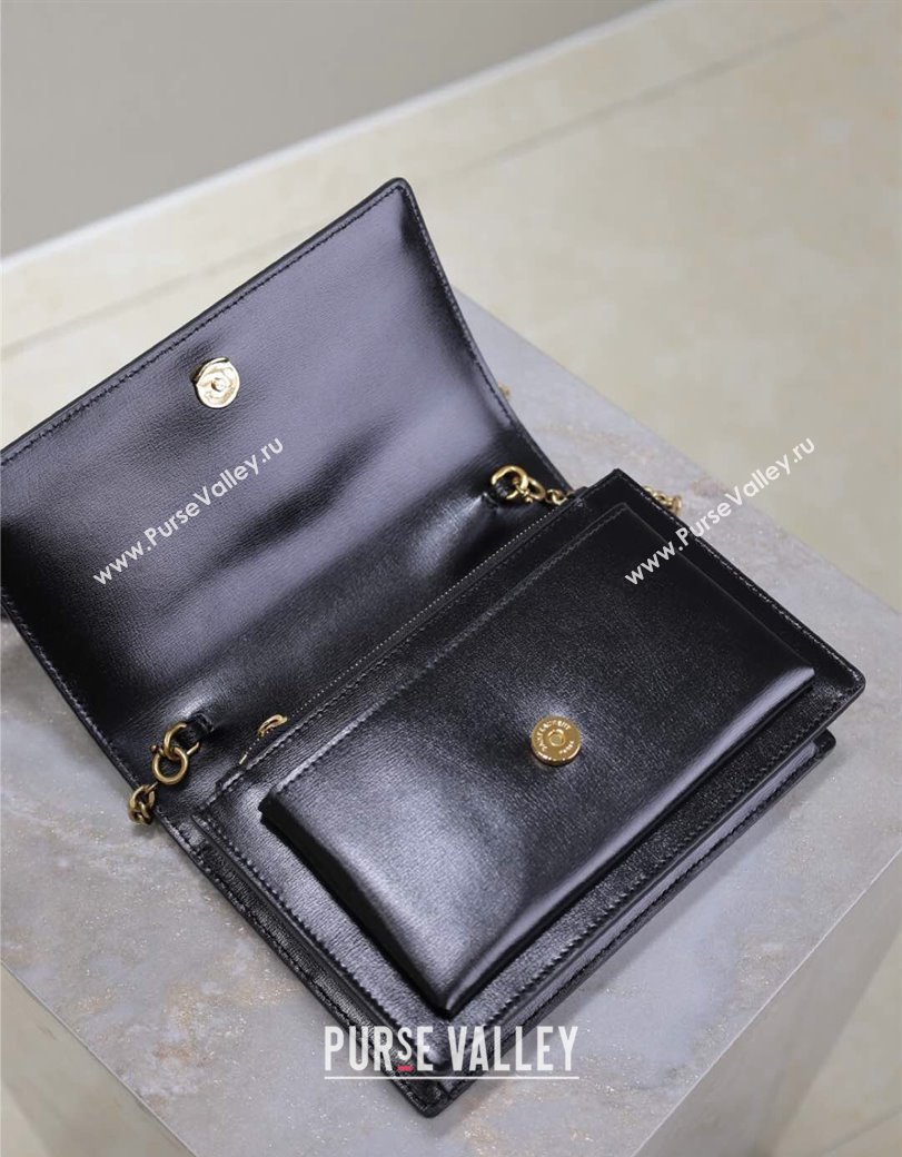 Saint Laurent Sunset Chain Wallet in Smooth Leather 533026 Black/Gold 2024 (YY-241218157)